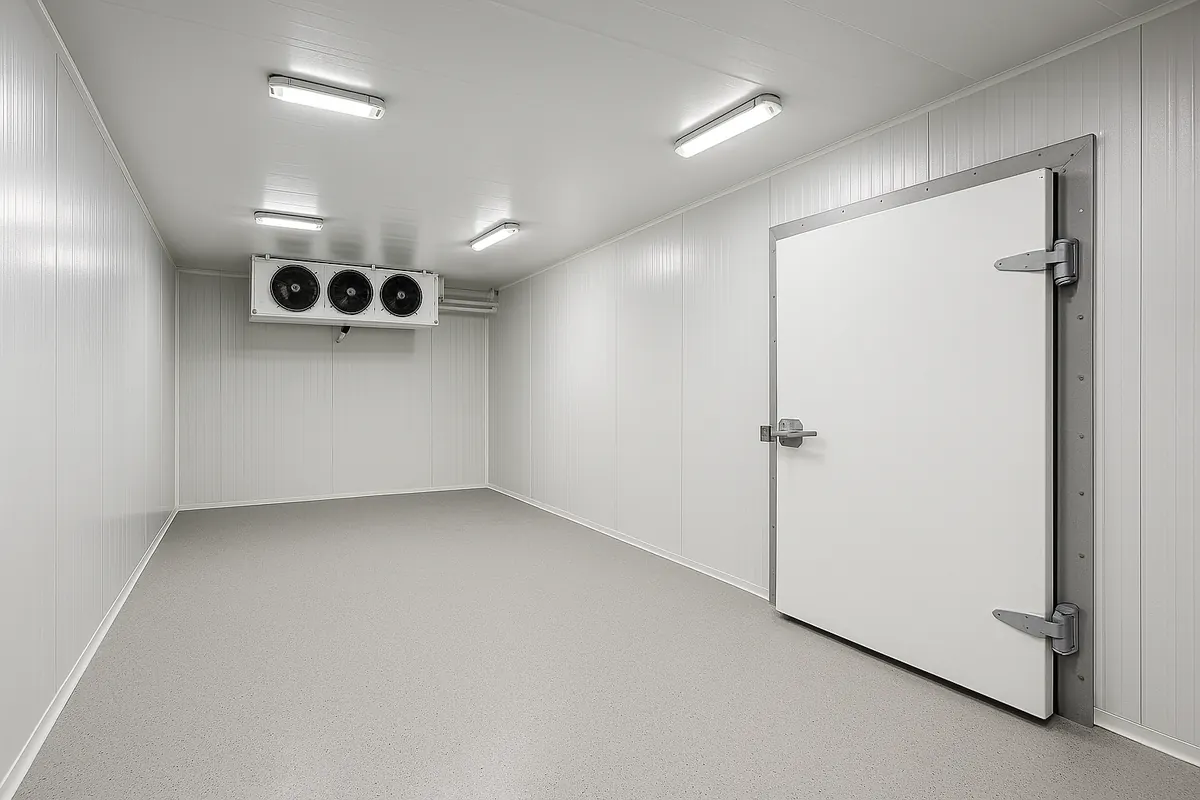 Interior de cámara de refrigeración industrial